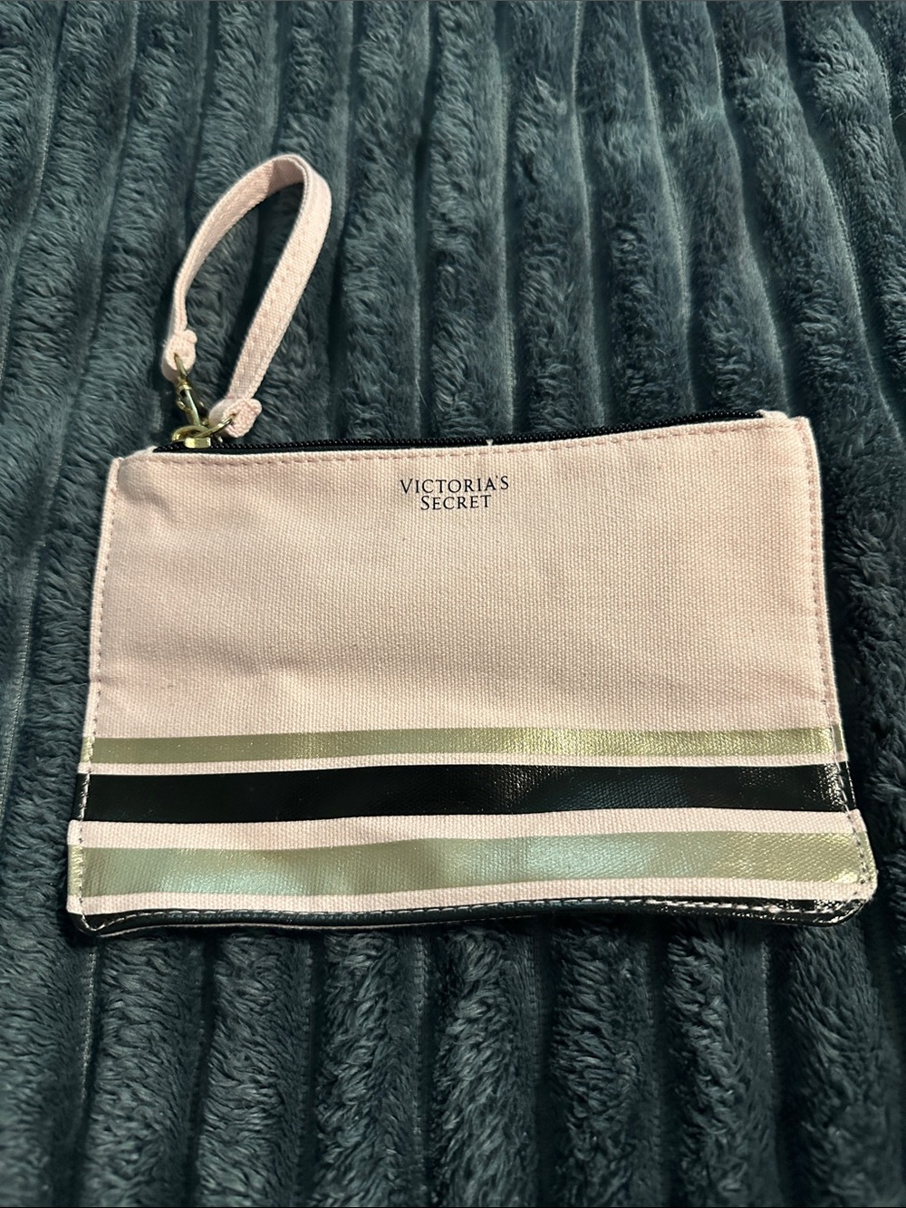 Victoria's Secret Pink & Black Metallic Stripe Wristlet